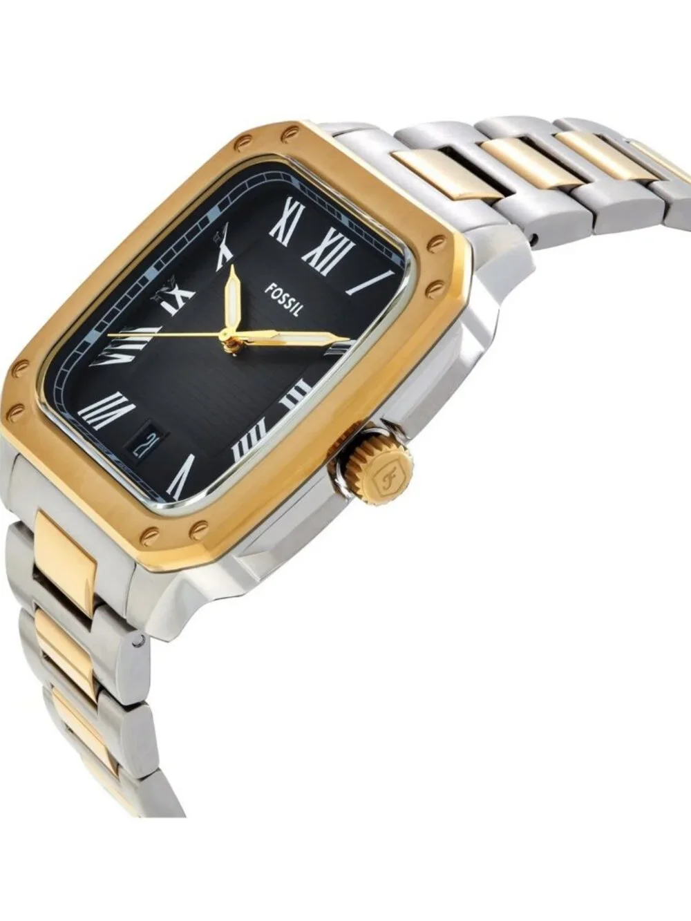 NWT Fossil Crosby Quartz Black Dial Two-Tone Men's Watch
